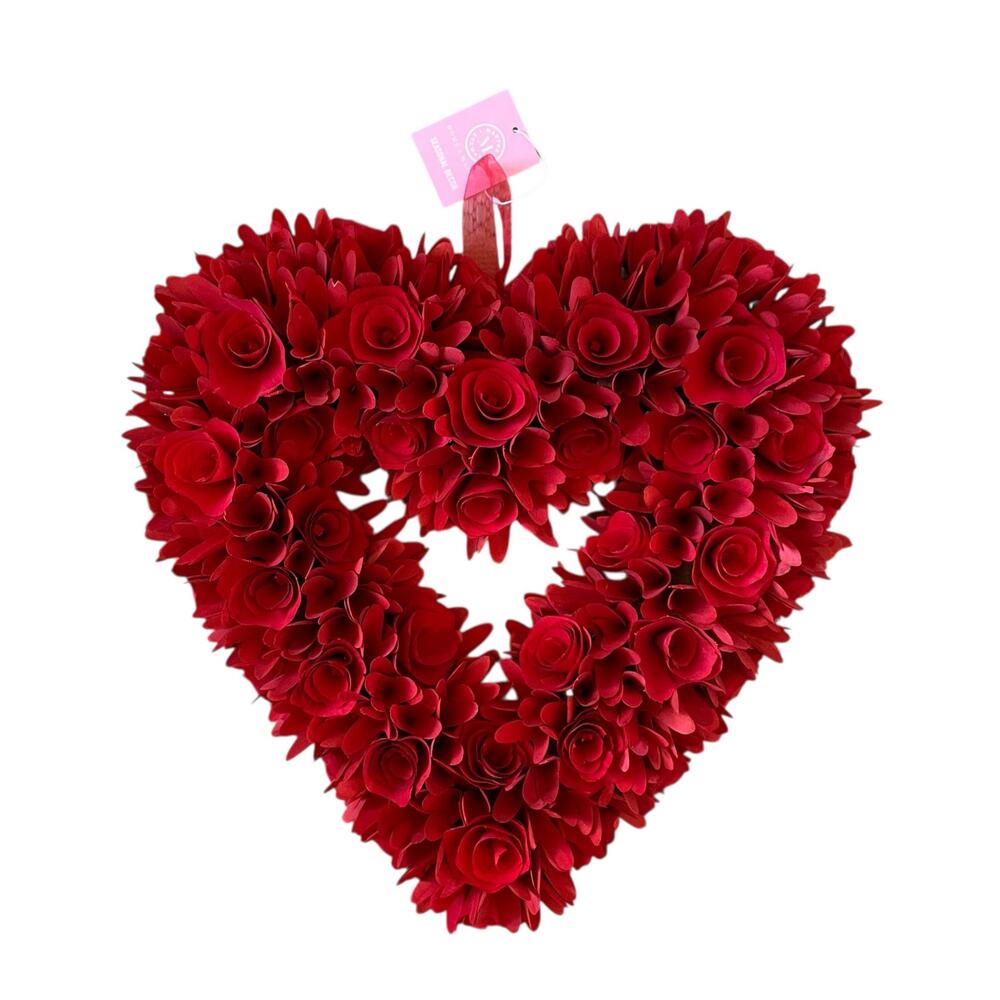 Martha Stewart Red Wood Curl Heart Wreath 20in Valentines Day Decor XO Love NEW